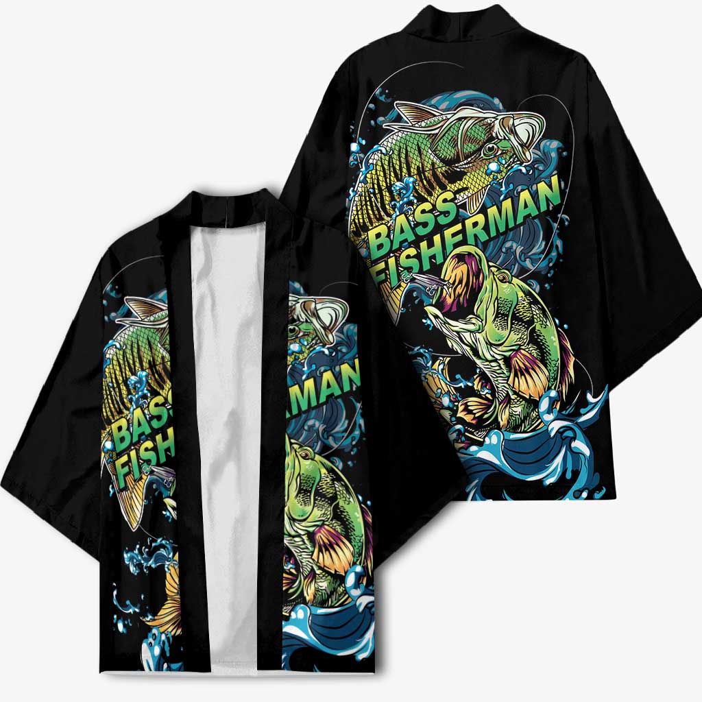 Bass Fishing Fisherman Kimono Big Mouth Boat - Wonder Print Shop
