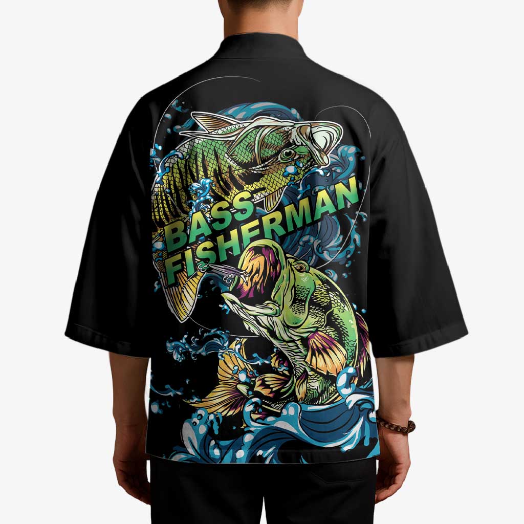 Bass Fishing Fisherman Kimono Big Mouth Boat - Wonder Print Shop