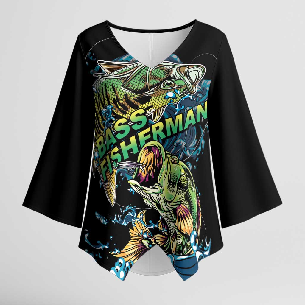 Bass Fishing Fisherman Kimono Sleeve Blouse Big Mouth Boat - Wonder Print Shop