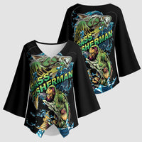 Bass Fishing Fisherman Kimono Sleeve Blouse Big Mouth Boat - Wonder Print Shop