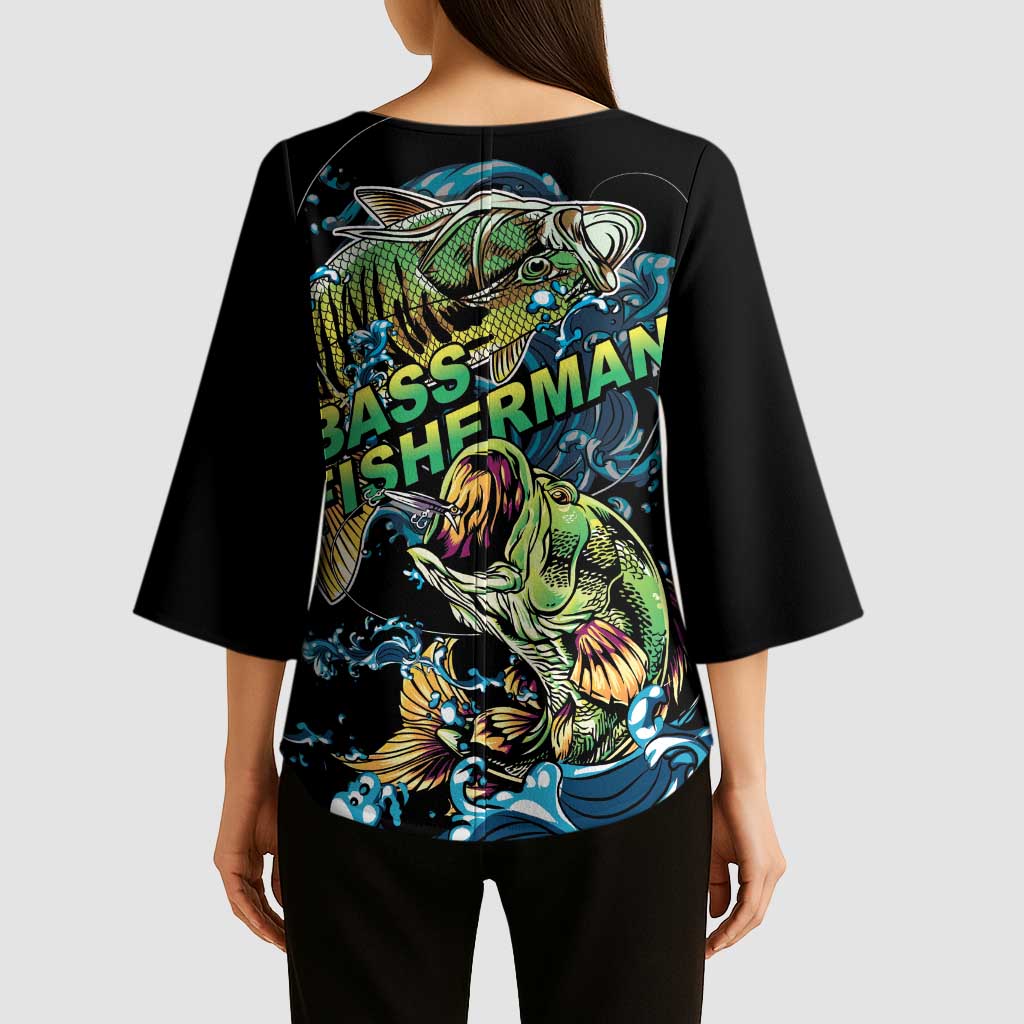 Bass Fishing Fisherman Kimono Sleeve Blouse Big Mouth Boat - Wonder Print Shop