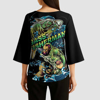 Bass Fishing Fisherman Kimono Sleeve Blouse Big Mouth Boat - Wonder Print Shop
