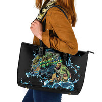 Bass Fishing Fisherman Leather Tote Bag Big Mouth Boat - Wonder Print Shop