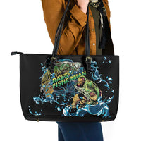Bass Fishing Fisherman Leather Tote Bag Big Mouth Boat - Wonder Print Shop