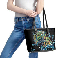 Bass Fishing Fisherman Leather Tote Bag Big Mouth Boat - Wonder Print Shop