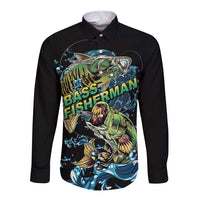 Bass Fishing Fisherman Long Sleeve Button Shirt Big Mouth Boat - Wonder Print Shop