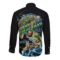 Bass Fishing Fisherman Long Sleeve Button Shirt Big Mouth Boat - Wonder Print Shop