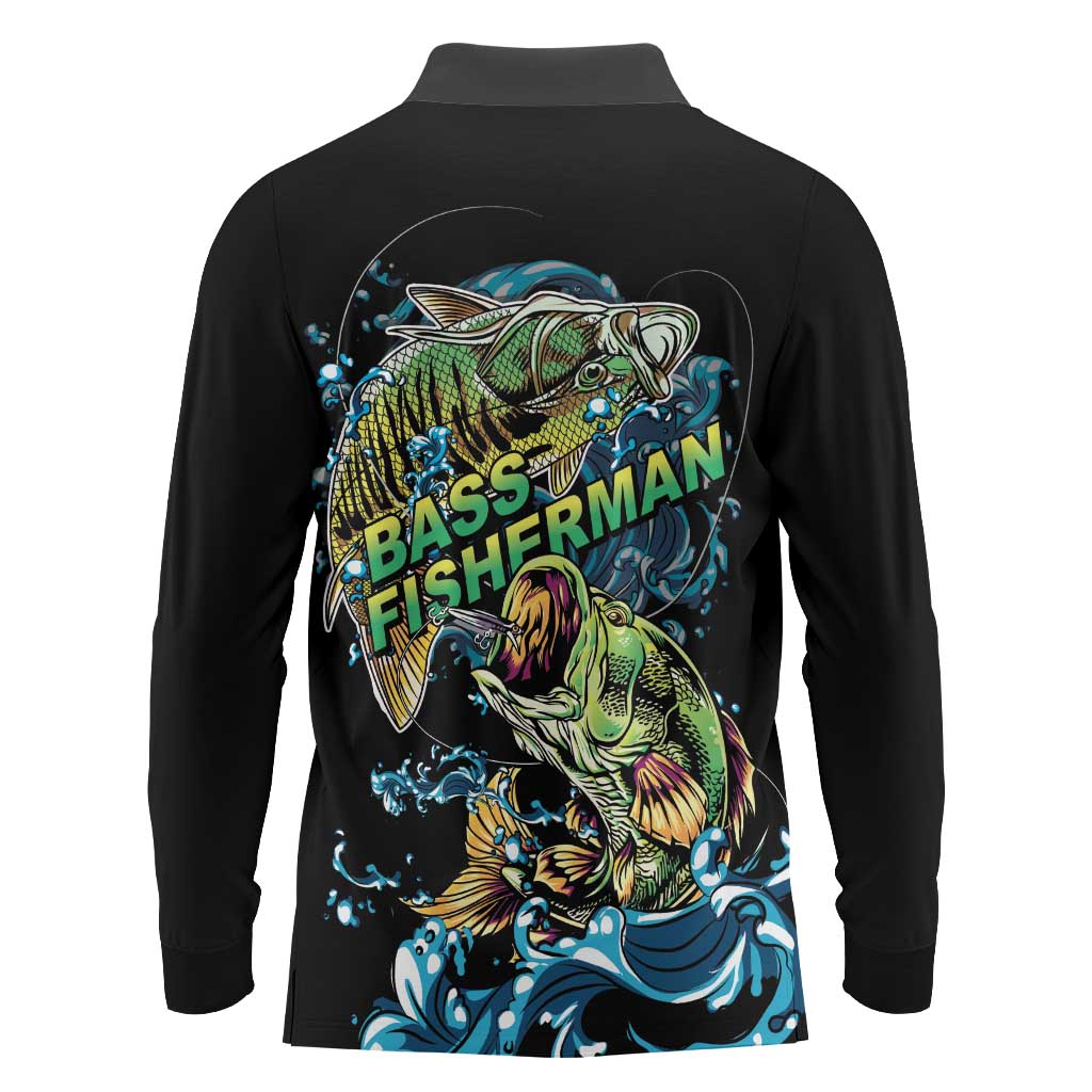 Bass Fishing Fisherman Long Sleeve Polo Shirt Big Mouth Boat - Wonder Print Shop