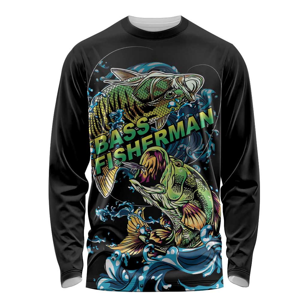 Bass Fishing Fisherman Long Sleeve Shirt Big Mouth Boat - Wonder Print Shop