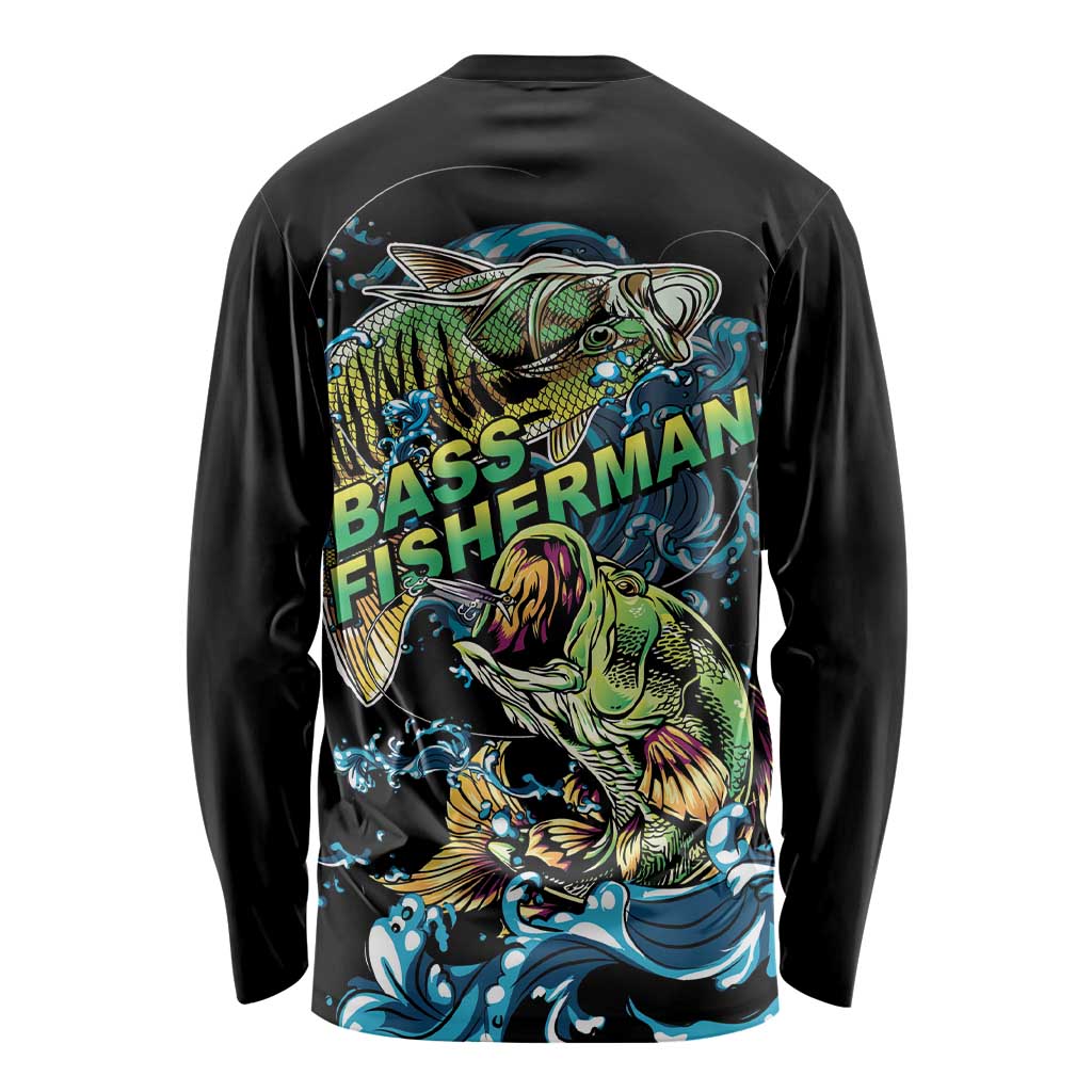 Bass Fishing Fisherman Long Sleeve Shirt Big Mouth Boat - Wonder Print Shop