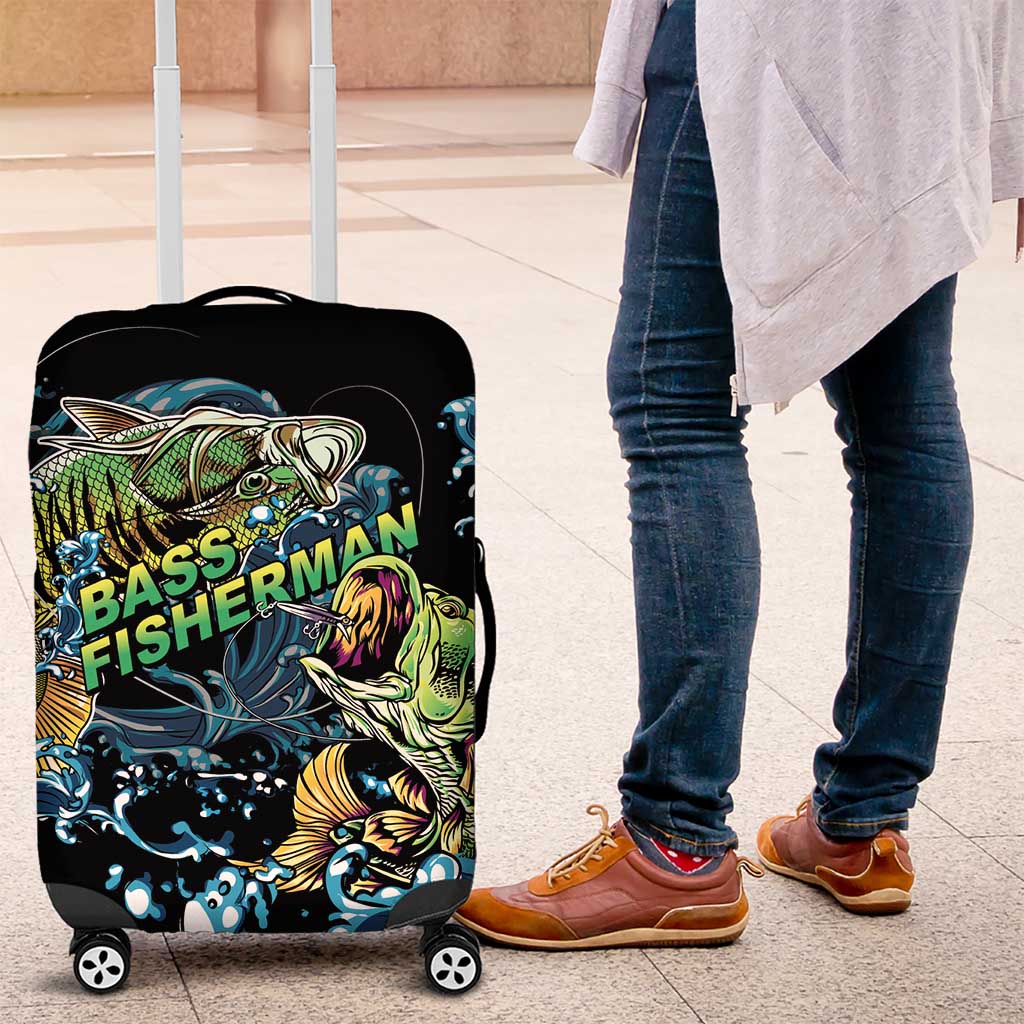 Bass Fishing Fisherman Luggage Cover Big Mouth Boat - Wonder Print Shop