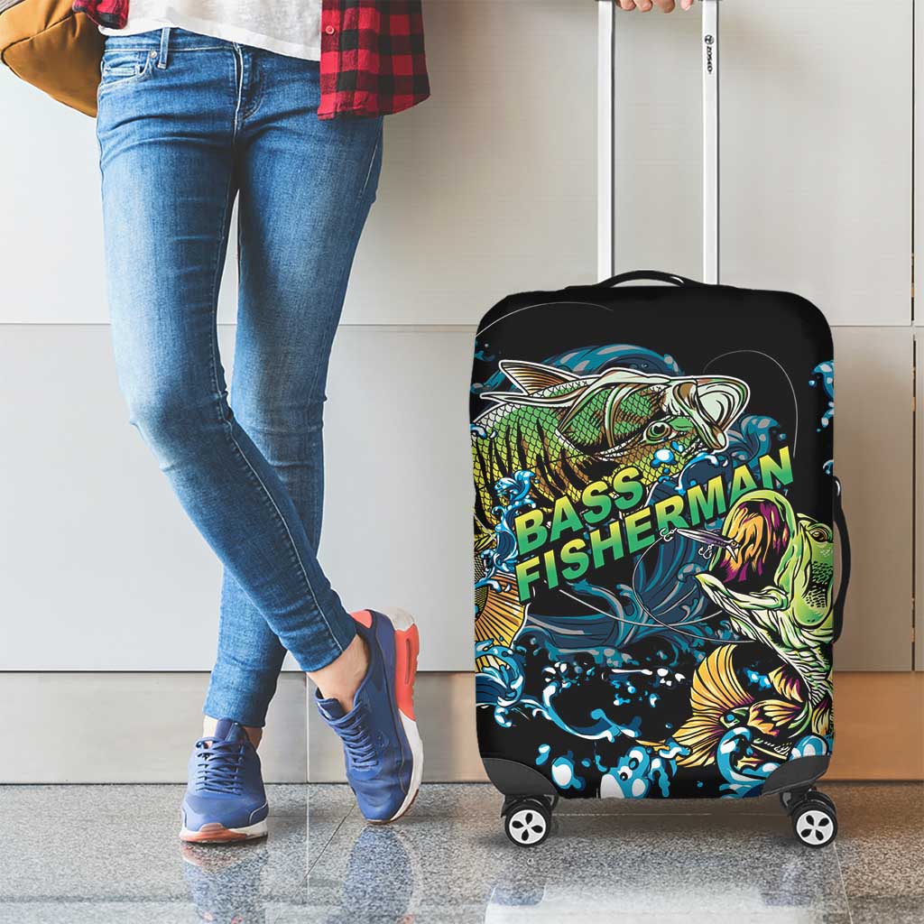 Bass Fishing Fisherman Luggage Cover Big Mouth Boat - Wonder Print Shop