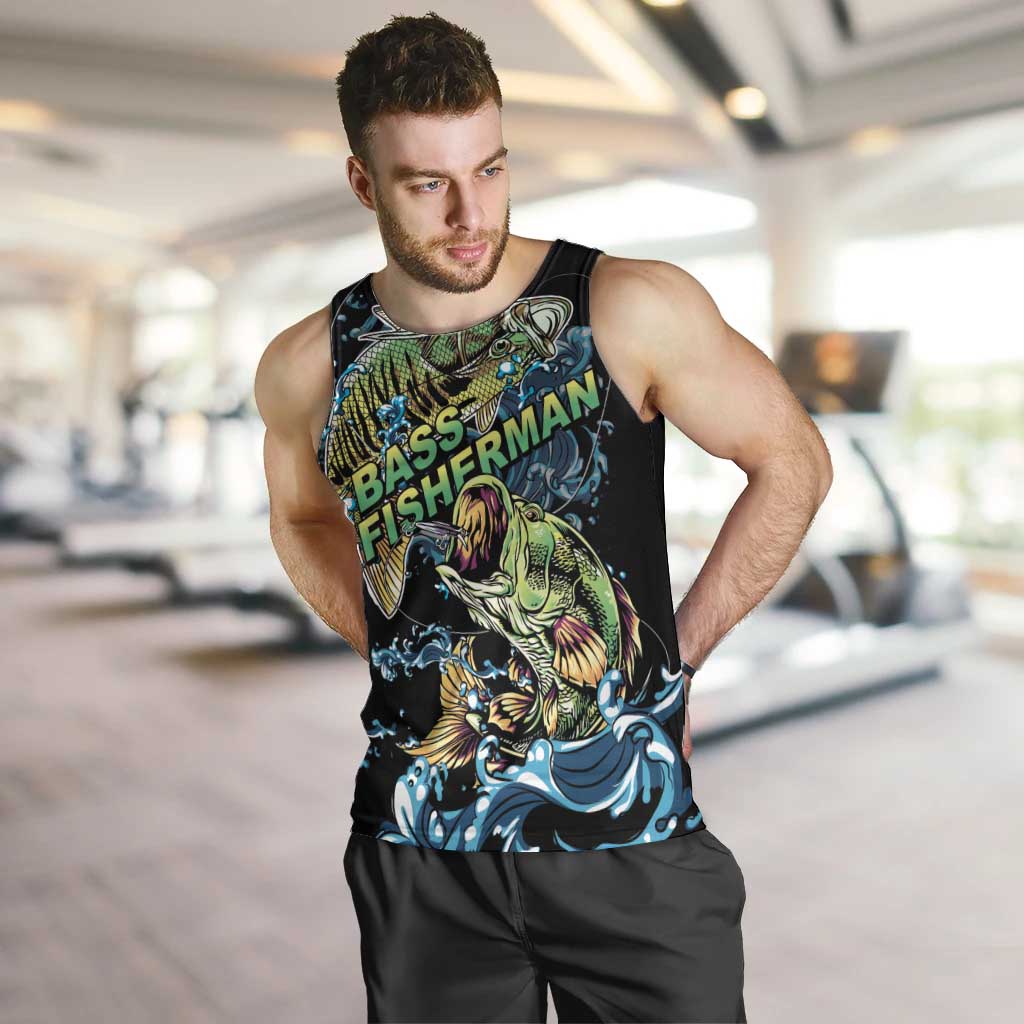 Bass Fishing Fisherman Men Tank Top Big Mouth Boat - Wonder Print Shop