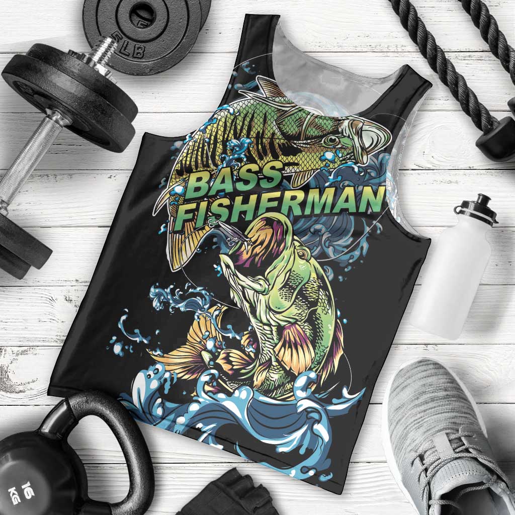 Bass Fishing Fisherman Men Tank Top Big Mouth Boat - Wonder Print Shop