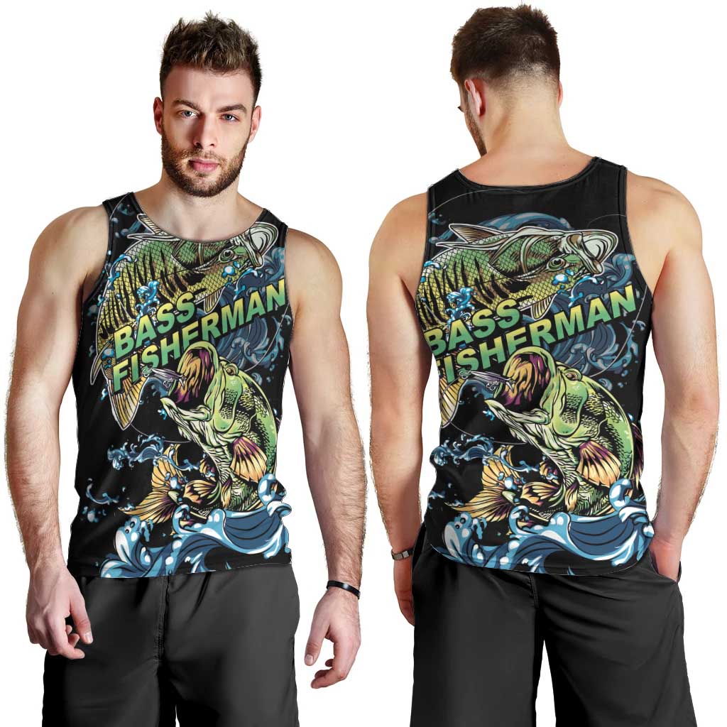 Bass Fishing Fisherman Men Tank Top Big Mouth Boat - Wonder Print Shop