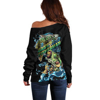 Bass Fishing Fisherman Off Shoulder Sweater Big Mouth Boat - Wonder Print Shop