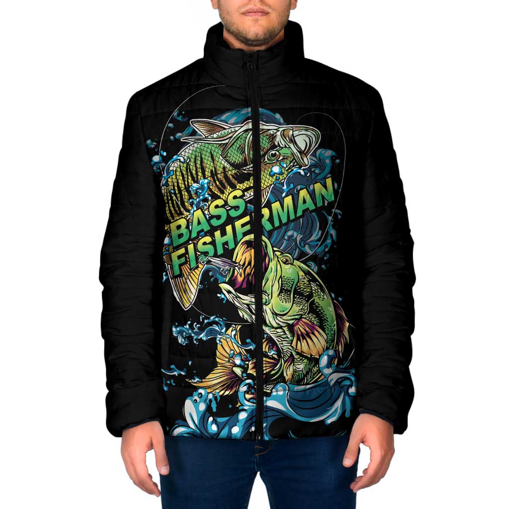 Bass Fishing Fisherman Padded Jacket Big Mouth Boat - Wonder Print Shop