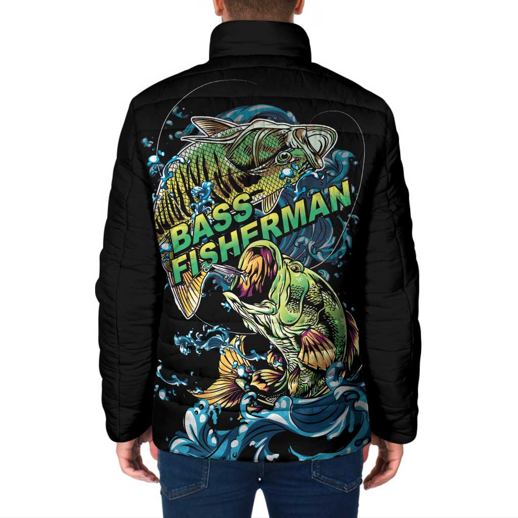 Bass Fishing Fisherman Padded Jacket Big Mouth Boat - Wonder Print Shop