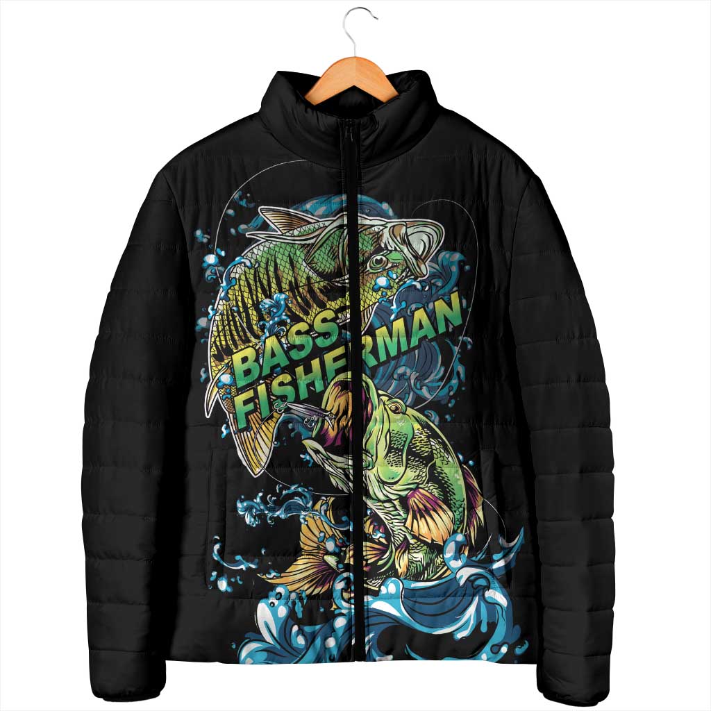 Bass Fishing Fisherman Padded Jacket Big Mouth Boat - Wonder Print Shop