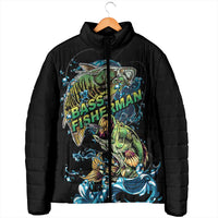 Bass Fishing Fisherman Padded Jacket Big Mouth Boat - Wonder Print Shop