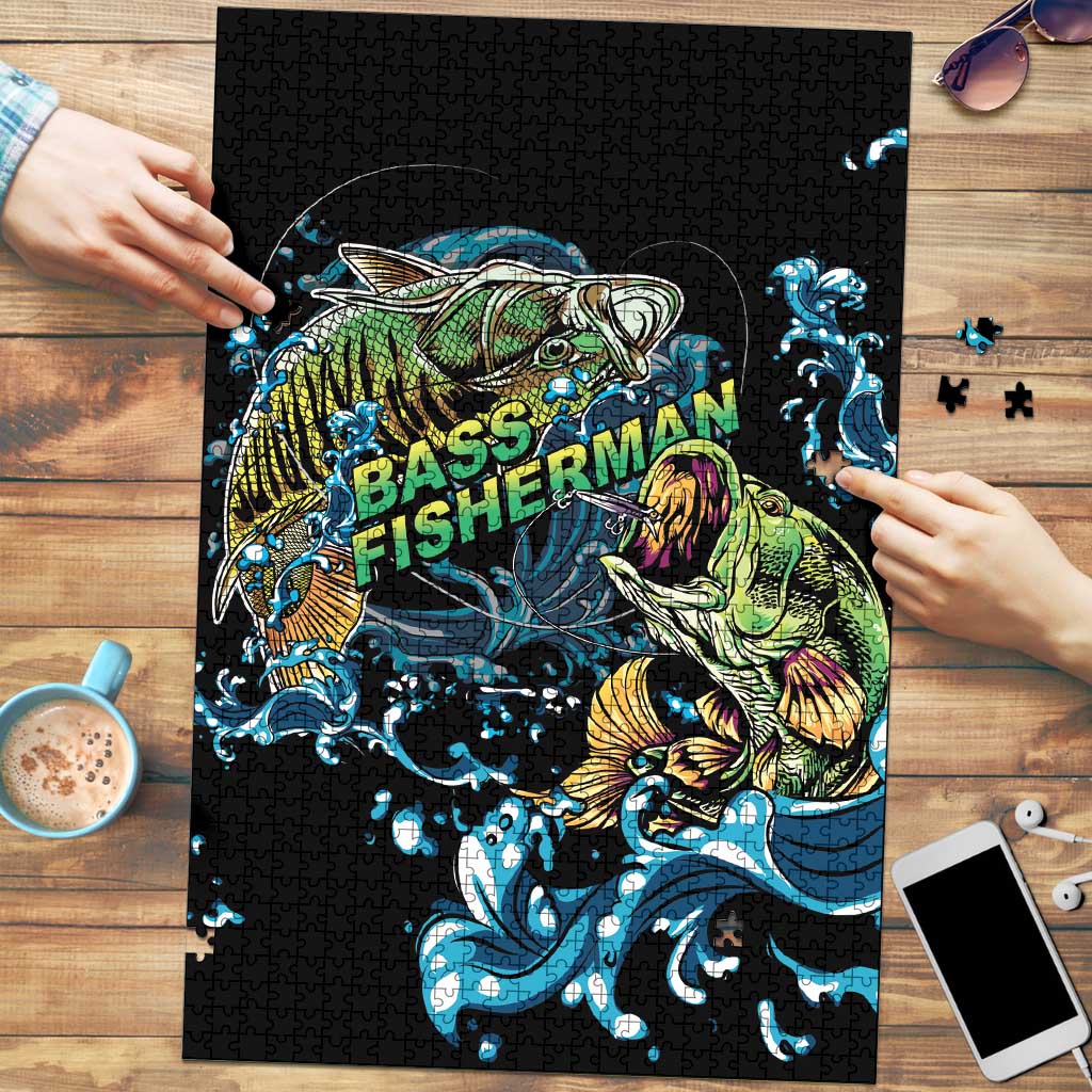 Bass Fishing Fisherman Puzzle Big Mouth Boat - Wonder Print Shop