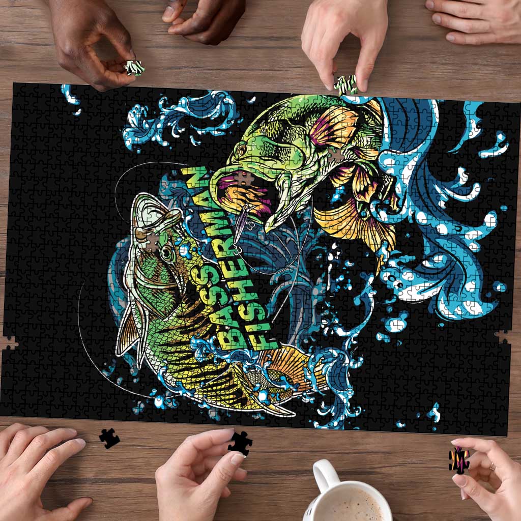 Bass Fishing Fisherman Puzzle Big Mouth Boat - Wonder Print Shop