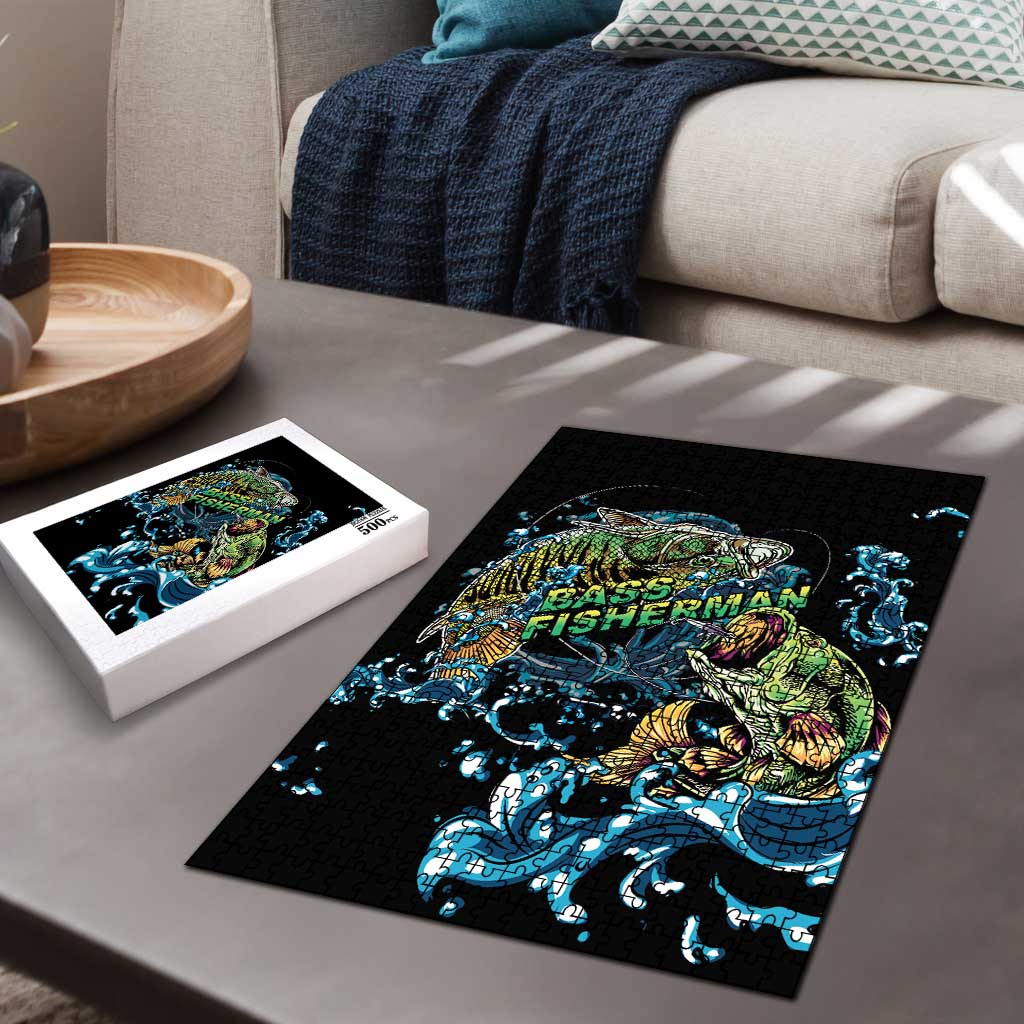 Bass Fishing Fisherman Puzzle Big Mouth Boat - Wonder Print Shop