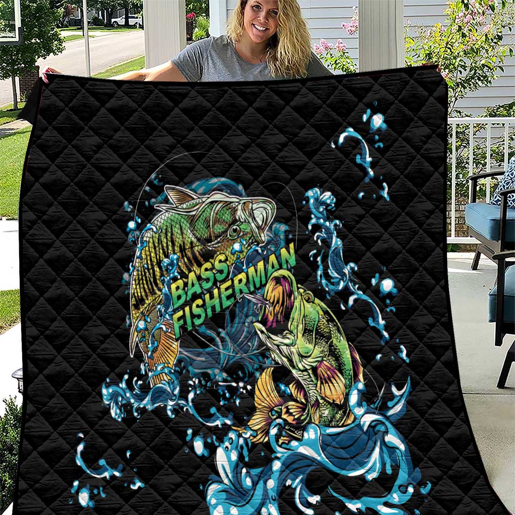 Bass Fishing Fisherman Quilt Big Mouth Boat - Wonder Print Shop