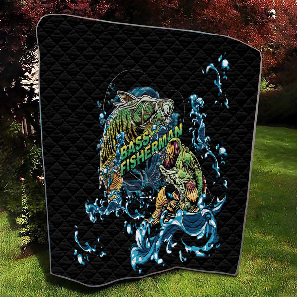 Bass Fishing Fisherman Quilt Big Mouth Boat - Wonder Print Shop