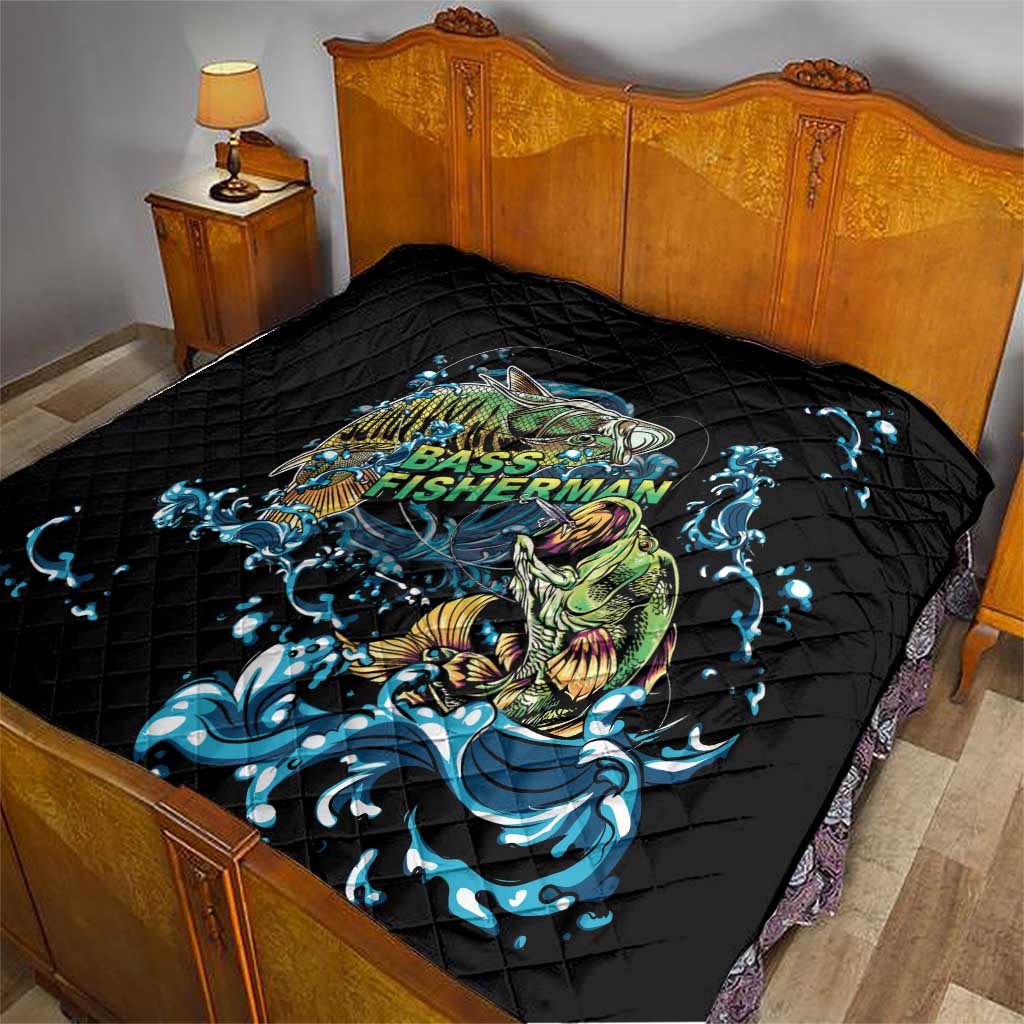 Bass Fishing Fisherman Quilt Big Mouth Boat - Wonder Print Shop