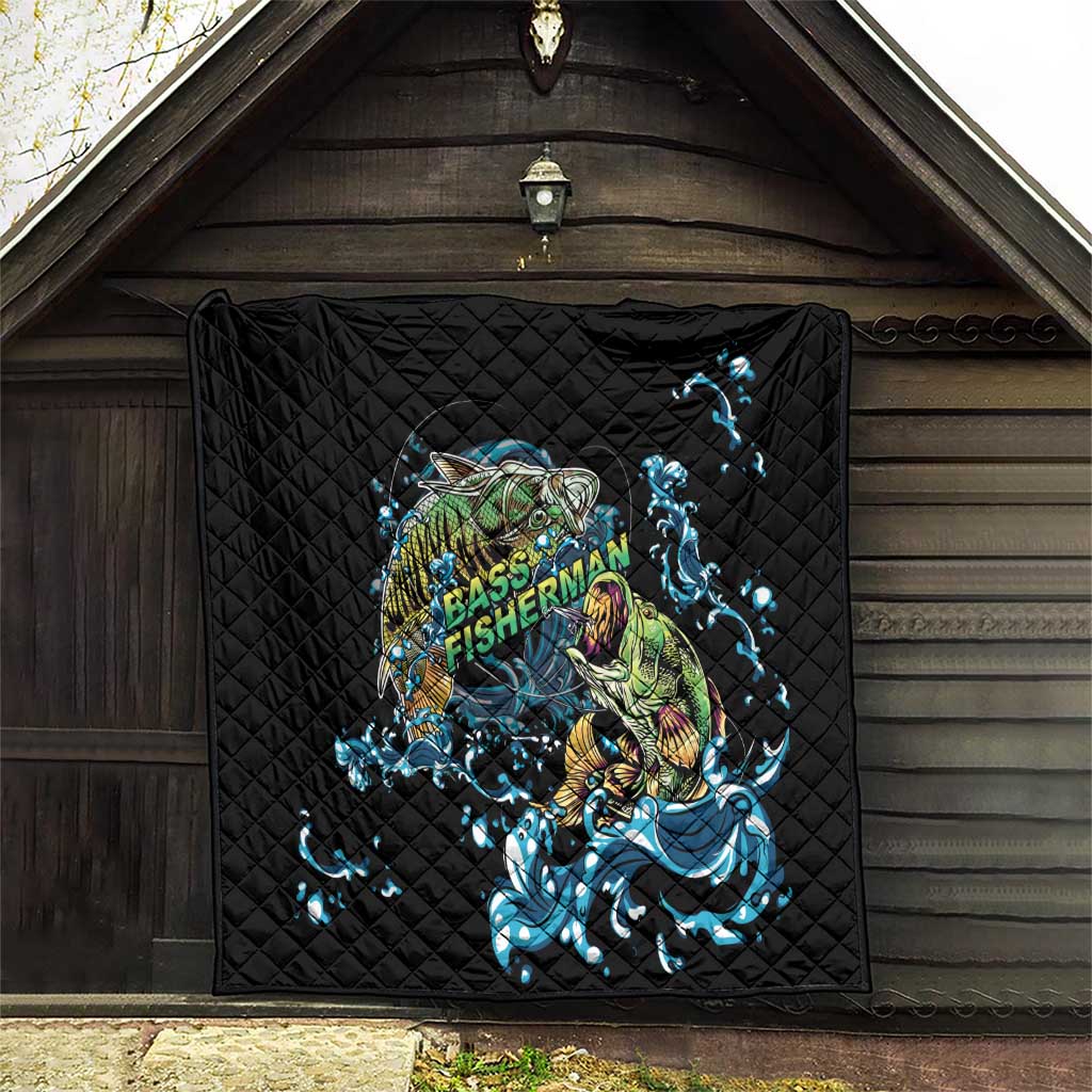 Bass Fishing Fisherman Quilt Big Mouth Boat - Wonder Print Shop