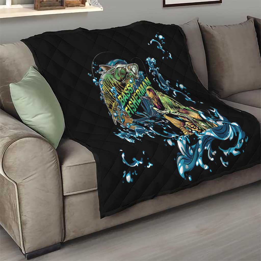 Bass Fishing Fisherman Quilt Big Mouth Boat - Wonder Print Shop