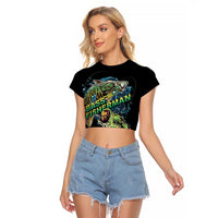Bass Fishing Fisherman Raglan Cropped T Shirt Big Mouth Boat - Wonder Print Shop