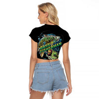 Bass Fishing Fisherman Raglan Cropped T Shirt Big Mouth Boat - Wonder Print Shop