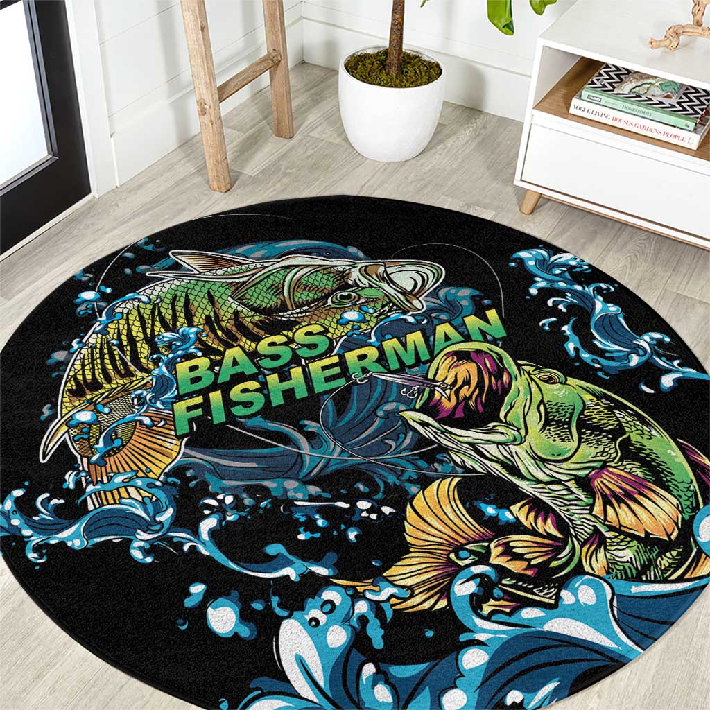 Bass Fishing Fisherman Round Carpet Big Mouth Boat - Wonder Print Shop