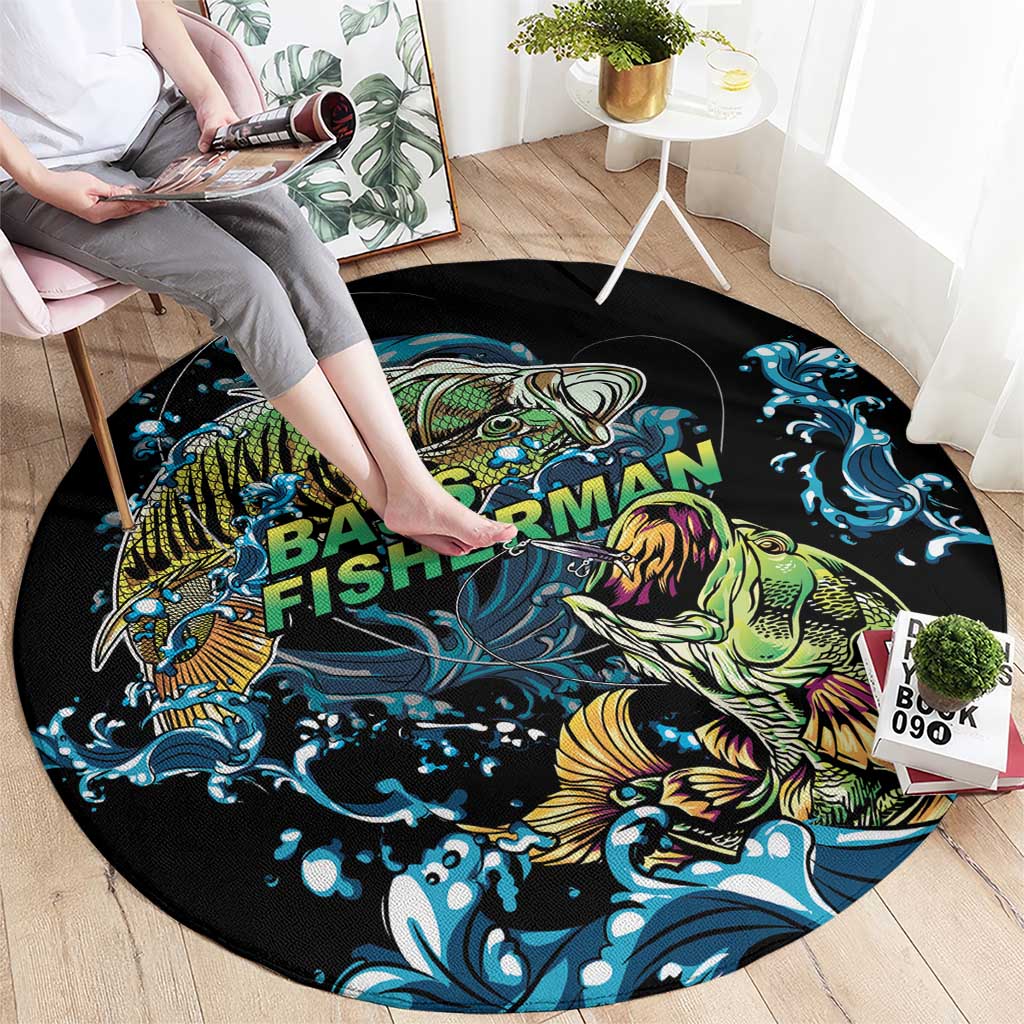Bass Fishing Fisherman Round Carpet Big Mouth Boat - Wonder Print Shop