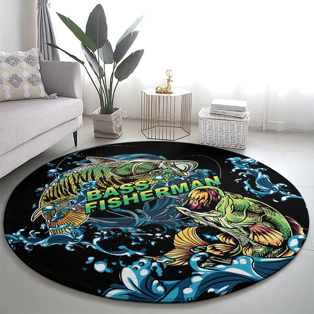 Bass Fishing Fisherman Round Carpet Big Mouth Boat - Wonder Print Shop