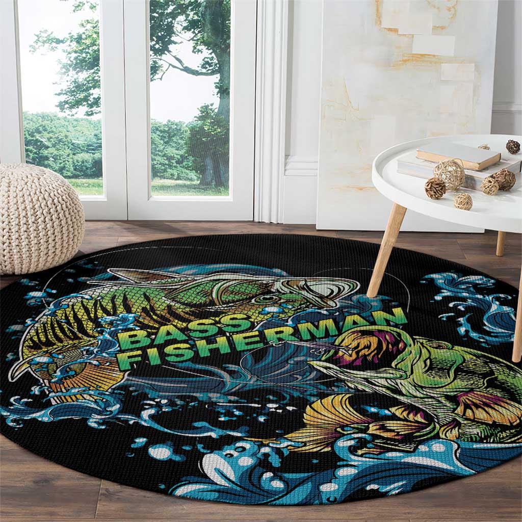 Bass Fishing Fisherman Round Carpet Big Mouth Boat - Wonder Print Shop