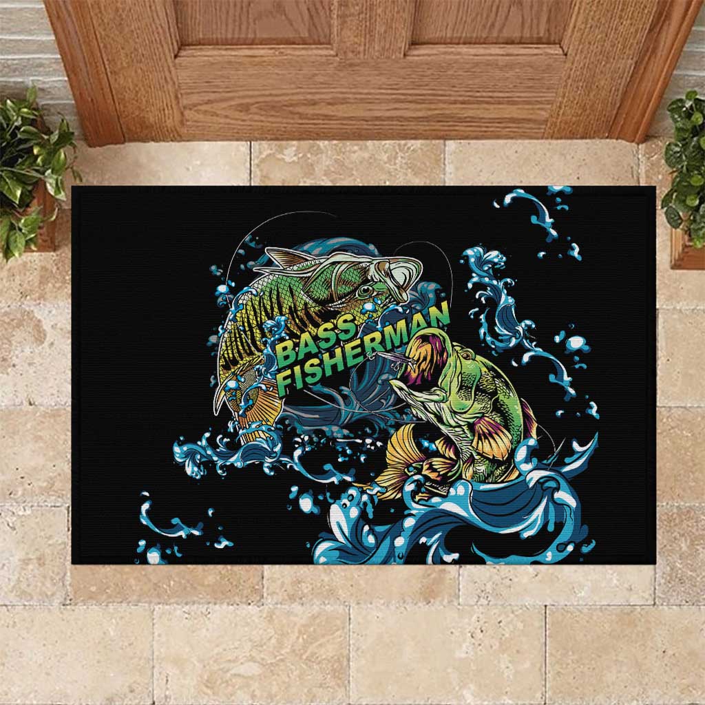 Bass Fishing Fisherman Rubber Doormat Big Mouth Boat - Wonder Print Shop