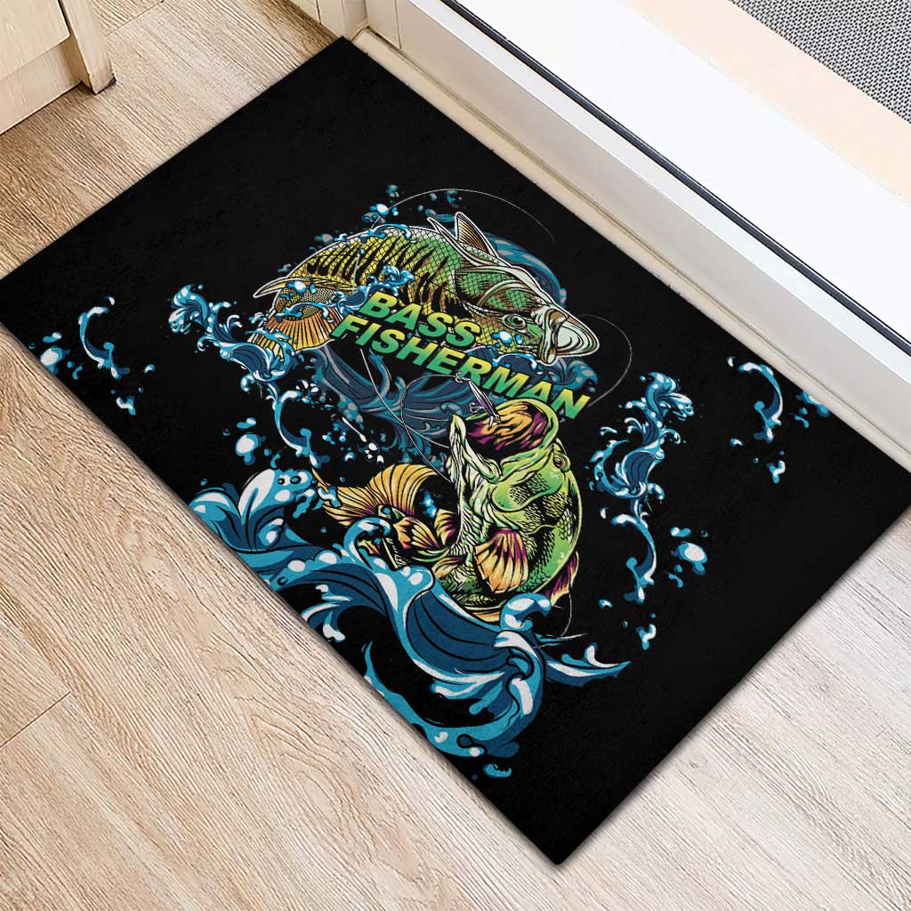 Bass Fishing Fisherman Rubber Doormat Big Mouth Boat - Wonder Print Shop