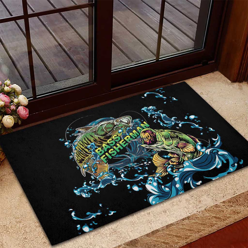 Bass Fishing Fisherman Rubber Doormat Big Mouth Boat - Wonder Print Shop