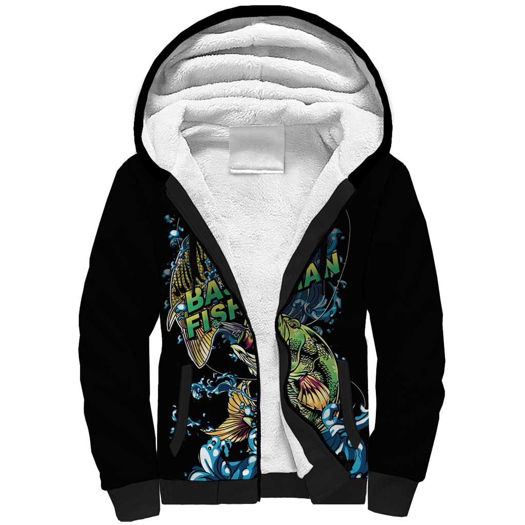Bass Fishing Fisherman Sherpa Hoodie Big Mouth Boat - Wonder Print Shop