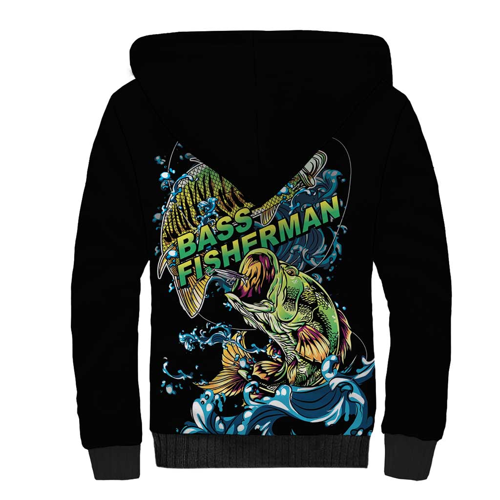Bass Fishing Fisherman Sherpa Hoodie Big Mouth Boat - Wonder Print Shop