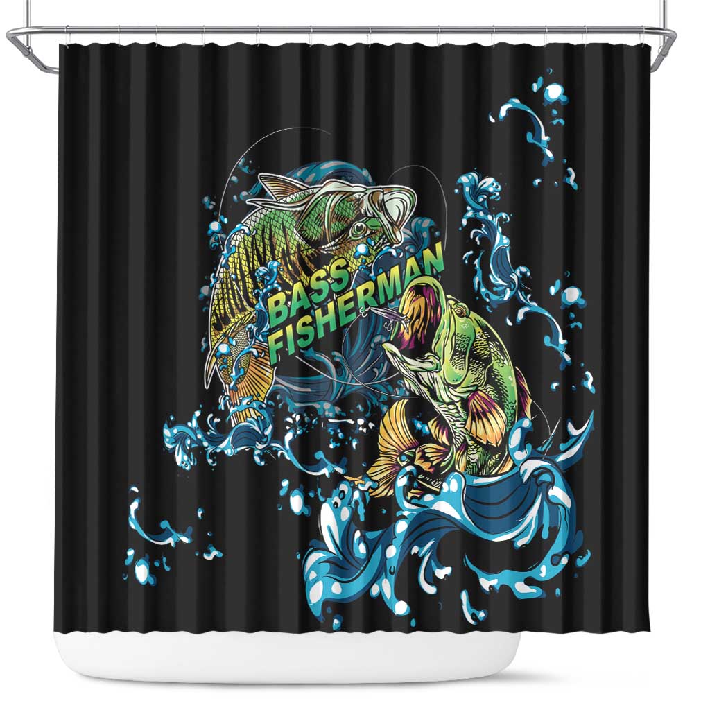Bass Fishing Fisherman Shower Curtain Big Mouth Boat - Wonder Print Shop