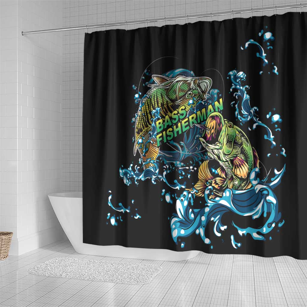 Bass Fishing Fisherman Shower Curtain Big Mouth Boat - Wonder Print Shop