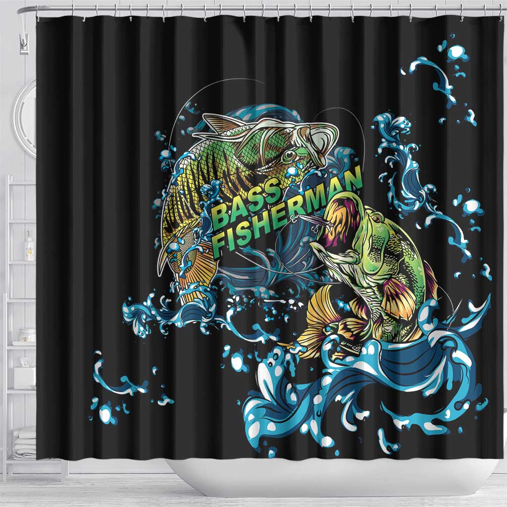 Bass Fishing Fisherman Shower Curtain Big Mouth Boat - Wonder Print Shop