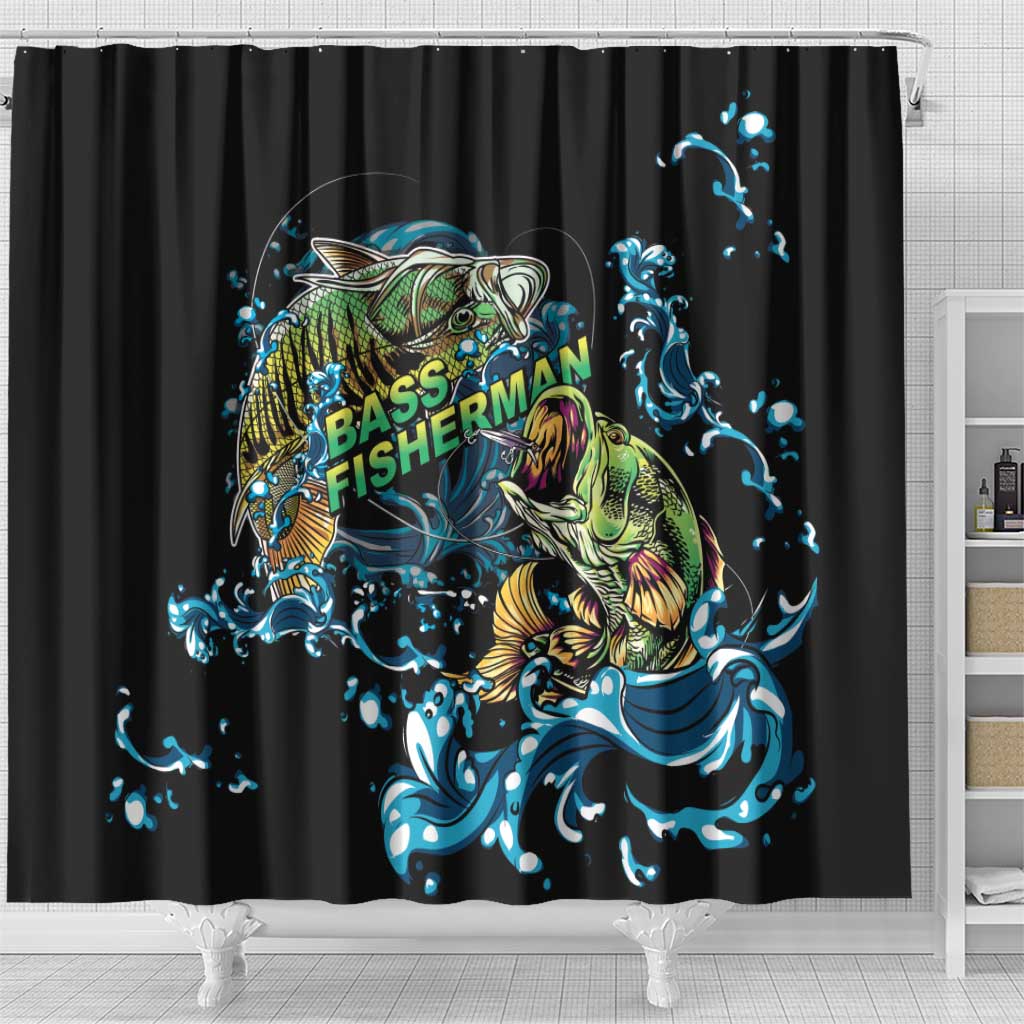 Bass Fishing Fisherman Shower Curtain Big Mouth Boat - Wonder Print Shop