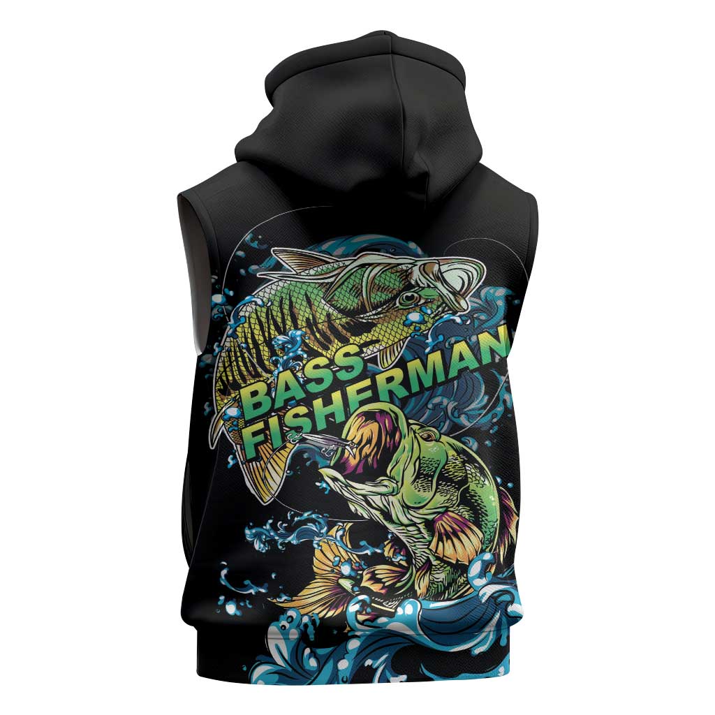 Bass Fishing Fisherman Sleeveless Hoodie Big Mouth Boat - Wonder Print Shop