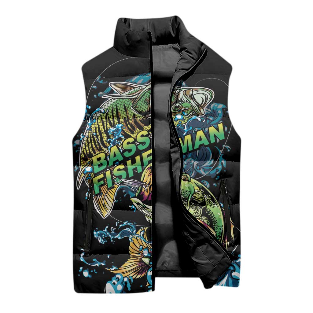 Bass Fishing Fisherman Sleeveless Puffer Jacket Big Mouth Boat - Wonder Print Shop