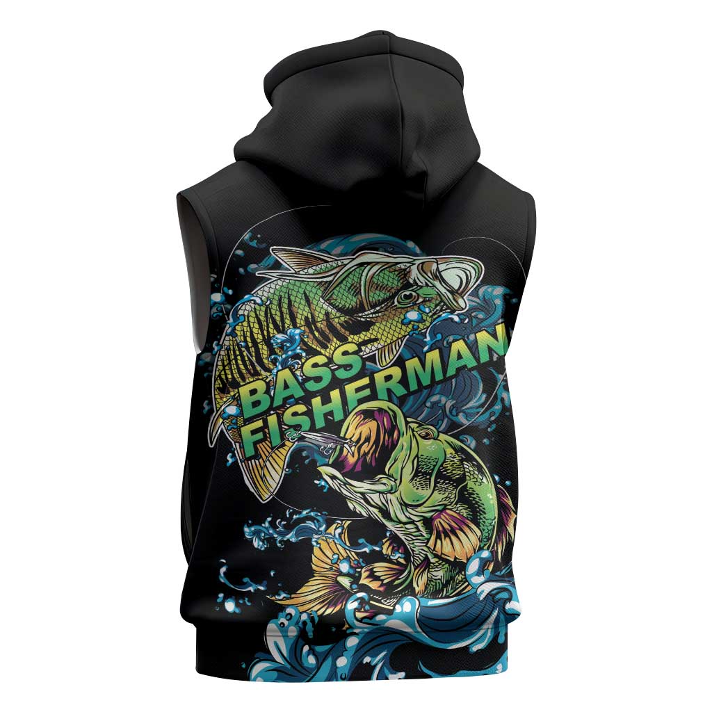 Bass Fishing Fisherman Sleeveless Zip Hoodie Big Mouth Boat - Wonder Print Shop